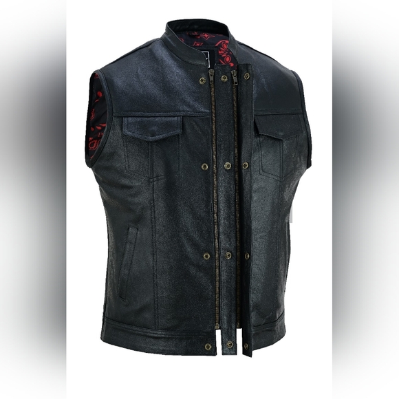 Men's Black Leather Vest - Picture 2 of 5
